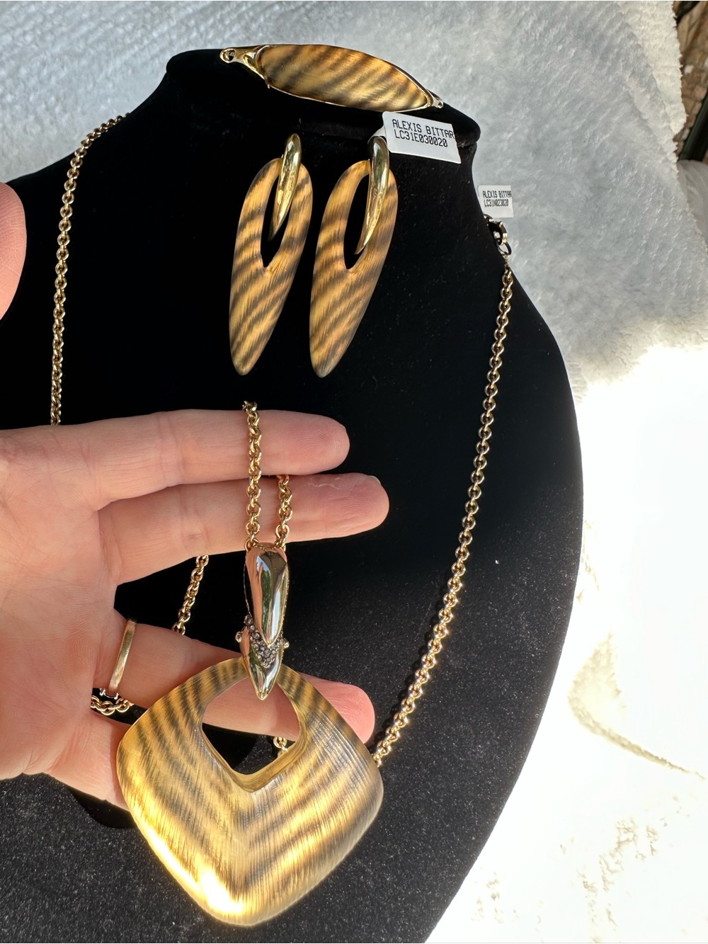 Alexis Bittar Gold Tone Pendant Necklace, Bracelet and Earring Set